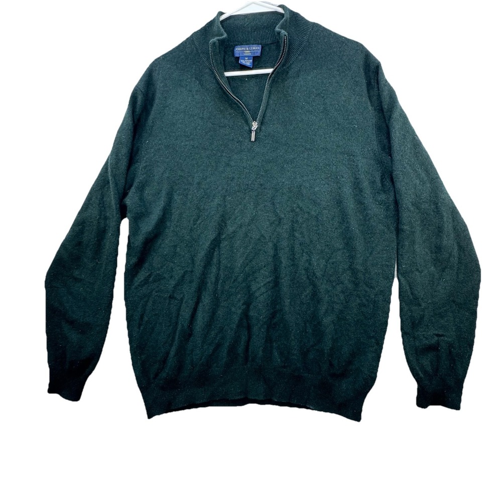 Joseph & Lyman Sweater Medium Men's 100% Cashmere 1/4 Zip Pullover Green Preppy